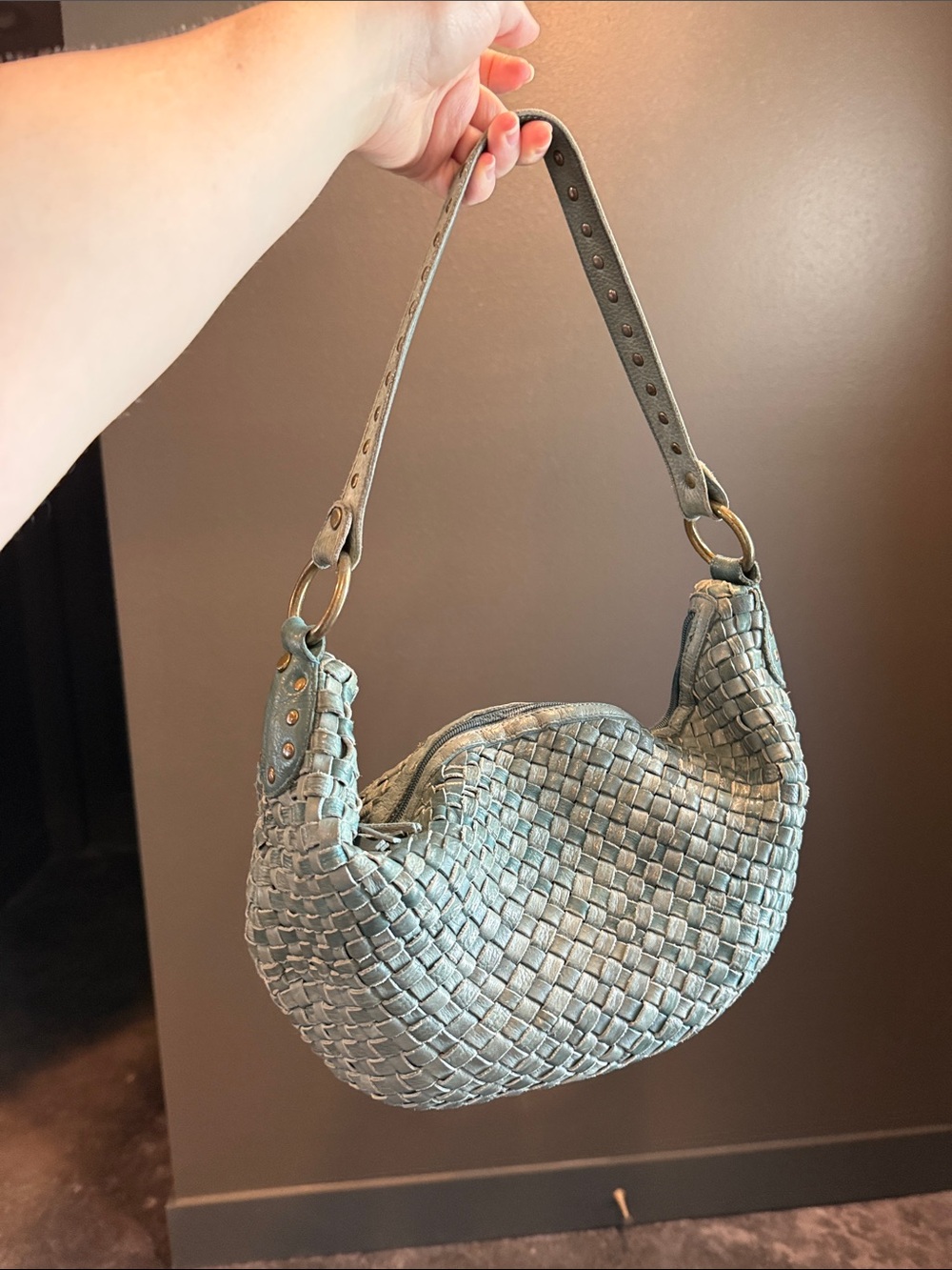 Fossil Woven Leather Shoulder Bag in Light Teal - Picture 5 of 11